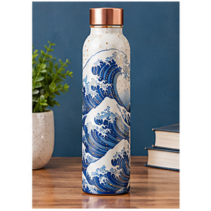 Botella de Agua Ecológica de Cobre con Diseño de Olas Oceánicas, Portátil para Viajes, con Tapa de Cobre - Product Image 1