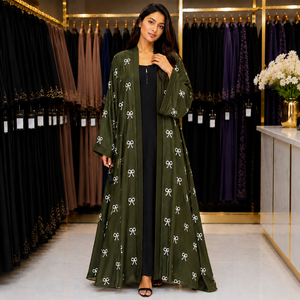 Elegant All Over Floral Embroidery Abaya | Luxury Dubai Open Front Abaya with Full Embroidered Flower Design Elegant floral - Product Image 3