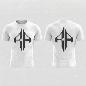 Camiseta Deportiva Blanca de Manga Corta para Hombre, con Logotipo Negro Estampado, de Secado Rápido, Transpirable, Material de Spandex/Poliéster - Product Image 1