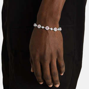 Bracelet tennis en argent sterling 925 avec halo de moissanite rose, couleur D VVS, pierre ronde rose, bracelet de luxe pour femmes et hommes - Product Image 1