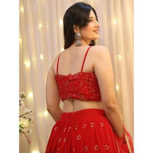 Glamour Rouge Paillettes Georgette Mariage Porter Lehenga Choli - Product Image 2