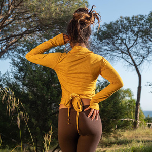 Blusa de Manga Larga con Lazo Ajustable en la Parte Delantera, Estilo Versátil, Tejido Transpirable, Ropa para Festivales, Estilo Bohemio para la Playa - Product Image 4