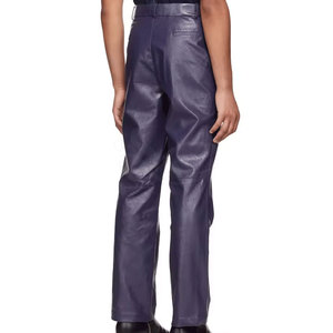 <b>Men's</b> <b>for</b> Leather Coated Casual Trousers High Waist Straight Fit <b>Belted</b> Front Zipper Fly Lightweight <b>Woven</b> Fabric Winter - Product Image 2