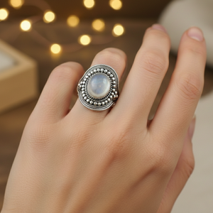 Natural Rainbow Moonstone <b>Ring</b> 925 Sterling Silver Handmade Vintage Boho <b>Statement</b> <b>Ring</b> Oval Cabochon Stone Women Jewelry - Product Image 2