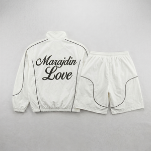 OEM Custom Men Streetwear Solid Baggy Casual Zip <b>Jacket</b> <b>Shorts</b> High Quality Cotton Tracksuit 2-Piece Windbreaker Jogging Wear - Product Image 2