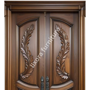 Puerta Doble de Madera Sólida Tallada a Mano con Follaje, Diseño Artístico Ornamental, Corredera, Resistente al Viento, Moderna, para Entrada Principal - Product Image 3