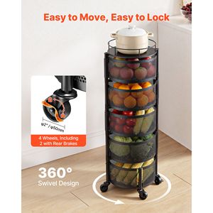 5 Tier Heavy Duty Wire Basket Organizer with Wheels Large Capacity Rotating <b>Storage</b> Rack Cart for Fruit <b>Vegetable</b> Cleaning Use - Product Image 4