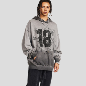 Sweat à capuche tendance automne pour homme 380G, style rétro américain, délavé, 100% coton, imprimé numérique, doublé - Product Image 3
