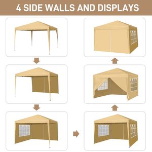 Tenda Pop-up Pieghevole Impermeabile Pratica Color Kaki 3x3m con Due Porte e Due Finestre - Product Image 6