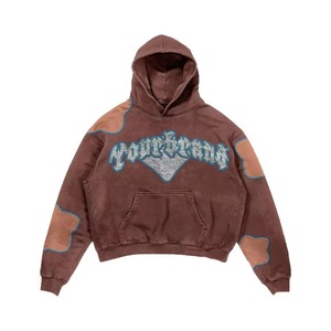 Sudadera con capucha de invierno para hombre, estilo urbano, bordada con pedrería, 100% algodón, vintage, desgastada, con cremallera y parche personalizados, corte cropped - Product Image 1