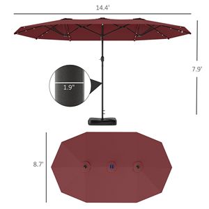 Ombrellone da Giardino Bifacciale da 4,35 m con Luci Solari a LED, Ombrellone da Patio e Base in Rosso Vino - Product Image 3