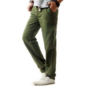 Pantalon décontracté pour homme, taille élastique, en coton, coupe droite, léger, respirant, avec poches latérales, pour l'été - Product Image 5