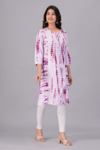 Women Purple Tie Dye Printed <b>Kurti</b> with , 3/4 Sleeves Casual Ethnic Wear Straight Kurta for Daily Wear . - Product Image 5