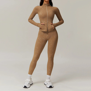 Seamless Womens Yoga Set High Waist Full Length Leggings Turtleneck <b>Long</b> Sleeve Solid Stretch Fitness Workout Activewear - Product Image 6