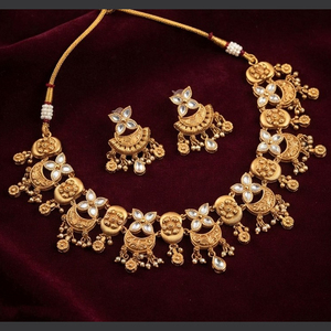 Ensemble collier et boucles d'oreilles pour femme JeweleMarket, plaqué or, avec cristaux et strass, style ethnique, pour mariage, fiançailles, anniversaire, cadeau, Maharashtra - Product Image 3