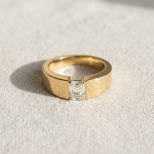 <b>Emerald</b> Cut Diamond <b>Ring</b> 14K Yellow Gold Prong Setting Classic Eternity <b>Band</b> Unisex Geometric Style Wedding IGI Certified - Product Image 3