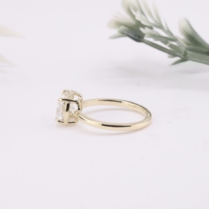 Luxury Women's Yellow Gold Cushion Cut Lab Grown Diamond Engagement <b>Ring</b> Classic East West Solitaire <b>Plain</b> Wedding Band Fine - Product Image 4