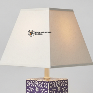 Luxury Purple Bone Inlay <b>Table</b> Lamp with Beige Shade | Handcrafted Floral <b>Bedside</b> Lighting - Product Image 5