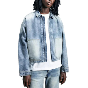 High quality fashion casual light blue <b>jeans</b> jacket men clothing plain dyed denim jacket for men made in pakistan - Product Image 3