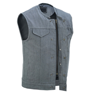 Gilet de moto en jean gris premium pour homme, sans manches, style motard, veste tactique en coton, gilet décontracté, vêtement d'extérieur tendance - Product Image 6