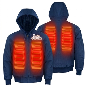 Heated Hooded Bomber <b>Jacket</b> Men Winter <b>Fleece</b> <b>Lined</b> Zipper Closure Casual Style Polyester Wadding Thick Warm Coat - Product Image 3