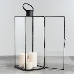 Luxurious Modern Black Metal Glass <b>Lantern</b> <b>Candle</b> Holder with Handle Decorative Indoor Outdoor Lamp - Product Image 1