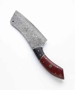 Hachoir à viande artisanal en acier Damas goutte de pluie, manche en bois bicolore, outil de cuisine - Product Image 1