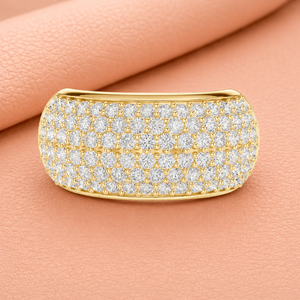 Premium Pave Diamond Dome <b>Ring</b> for Women in Yellow White Rose <b>Gold</b> Luxury Statement <b>Cocktail</b> Jewelry Gift - Product Image 3