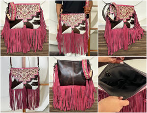 Hot Selling Tooled Cowhide Leather Crossbody Fringe Bags New Floral Pattern Boho Large Capacity High Quality Women Designer Bags - Product Image 3