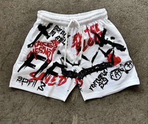 Pantalones Cortos de Baloncesto de Lana Personalizados para Hombre, con Estampado de Letras en Blanco y Negro, para Entrenamiento Deportivo, con Logotipo Frontal, Antiarrugas, con Cordón Ajustable, OEM ODM - Product Image 6