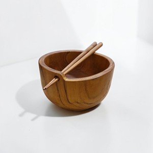 Tazón de Sopa de Madera de Teca con Logotipo Personalizado Minimalista, Acabado Natural de Grado Alimenticio, Juego de Tazones de Ramen de Madera Estilo Japonés con Palillos - Product Image 5
