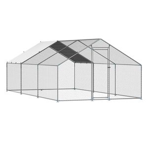 Grande Recinto per Polli in Metallo 9.8x19.6x6.5 ft con Tetto a Spiovente e Chiusura di Sicurezza, Pollaio per Fattorie - Product Image 1