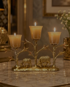 Portavelas de cristal decorativo con diseño de elefante esculpido y hoja de plátano, para decoración de mesa. - Product Image 4