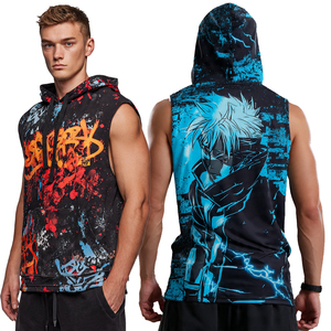 Custom Sublimation Sleeveless Hoodie Men Workout Muscle Fit Printed Sleeveless Vest Singlet Tops Gym Wear Sublimation Hood Tops - Product Image 1