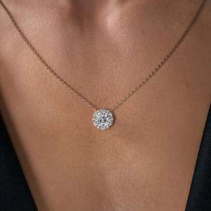 Wholesale 14K <b>Solid</b> Gold 2 Carat Round Cut Lab Grown Diamond Solitaire Pendant <b>Necklace</b> Bridal Engagement Fine Jewelry for Women - Product Image 1
