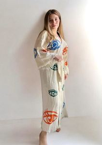 Conjunto de Kimono de Dos Piezas con Diseño de Ojo Turco para Mujer, Cintura Natural, Sostenible y Lavable, Ropa de Playa, Vestidos de Crepé 100% Algodón - Product Image 3