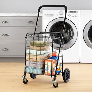 Carrito utilitario de compras de metal rodante con 1 compartimento negro - Product Image 2