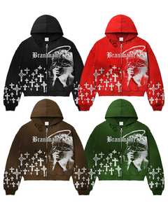 Sudadera con Capucha Personalizada para Hombre, de Algodón Grueso, con Parches, Efecto Desgastado por el Sol, con Cremallera, Estampado Serigrafiado, Lavado Ácido y Efecto Desgastado - Product Image 6
