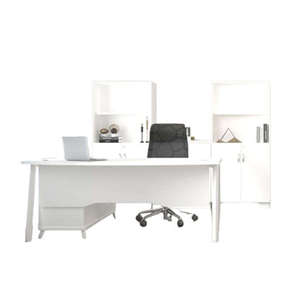Modern Durable Executive Office <b>Desk</b> Premium White Melamine Finish Integrated Storage <b>Cabinet</b> Versatile Commercial Furniture - Product Image 5