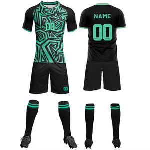 Conjunto de Uniforme de Fútbol Sublimado Personalizado de Primera Calidad para Hombre, Negro con Rayas Azules, Cuello en V, Manga Corta, Absorbe la Humedad, para Adultos, Todas las Temporadas - Product Image 2