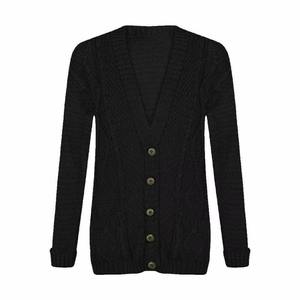 Cardigan pour femme, pull décontracté d'hiver à manches longues, col boutonné, coupe ajustée, motif géométrique en acrylique, logo frontal, tricoté - Product Image 3