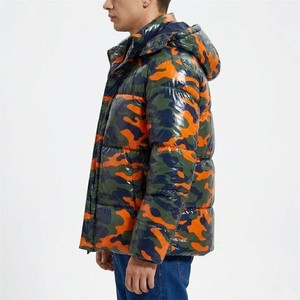 Chaqueta Acolchada de Camuflaje Naranja y Verde Brillante para Hombre, Cuello Alto, Abrigo de Invierno Aislado, Moda Urbana, Prenda Exterior Vintage - Product Image 3