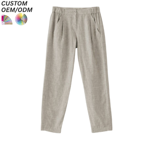 Wholesale Casual Summer Loose Blend Canvas <b>Linen</b>/ Ramie Cotton Mid Waist Lightweight Trousers Plus Size Men - Product Image 6
