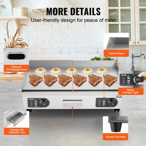 Commercial <b>Electric</b> Stainless Steel <b>Griddle</b> Grill 2800W Countertop Flat Top 122°F-572°F Adjustable Temperature 25.98 X 15.75 X - Product Image 6