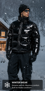 Chaqueta de plumón satinada brillante para hombre, personalizada, con cuello alto, cierre de cremallera, impermeable, de longitud regular, con capucha, para clima extremo - Product Image 6