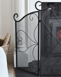 Victorian Scroll Metal Fireplace <b>Screen</b> Three Panel Folding Mesh Spark Guard Decorative Hearth <b>Protector</b> Windsor Scroll Design - Product Image 2