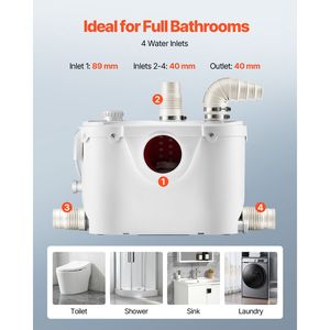 500W 29 GPM Flow Macerator <b>Pump</b> 26 Ft/8 m Head Sewerage Toilet <b>Waste</b> Water Disposal 4 Inlets Upf for <b>Waste</b> Treatment Machinery - Product Image 3