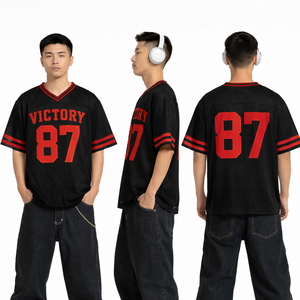 เสื้อยืดฟุตบอลตาข่ายสีขาวขนาดใหญ่สำหรับผู้ชาย 87 วิคตอรี่พิมพ์ลายระบายอากาศได้ดีสตรีทแวร์ฮิปฮอปเสื้อยืดกีฬา - Product Image 3