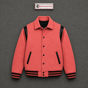 Veste universitaire classique en corail pour homme, en mélange de polyester, col rabattu, coupe droite, style preppy d'hiver, couleur unie - Product Image 5