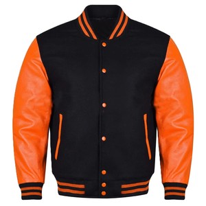 Chaqueta Varsity de Invierno para Hombre, con Cuello Alto, de Cuero Negro de Lujo, con Botones de Cuerno y Bordado Frontal, con Logotipo Personalizado - Product Image 1